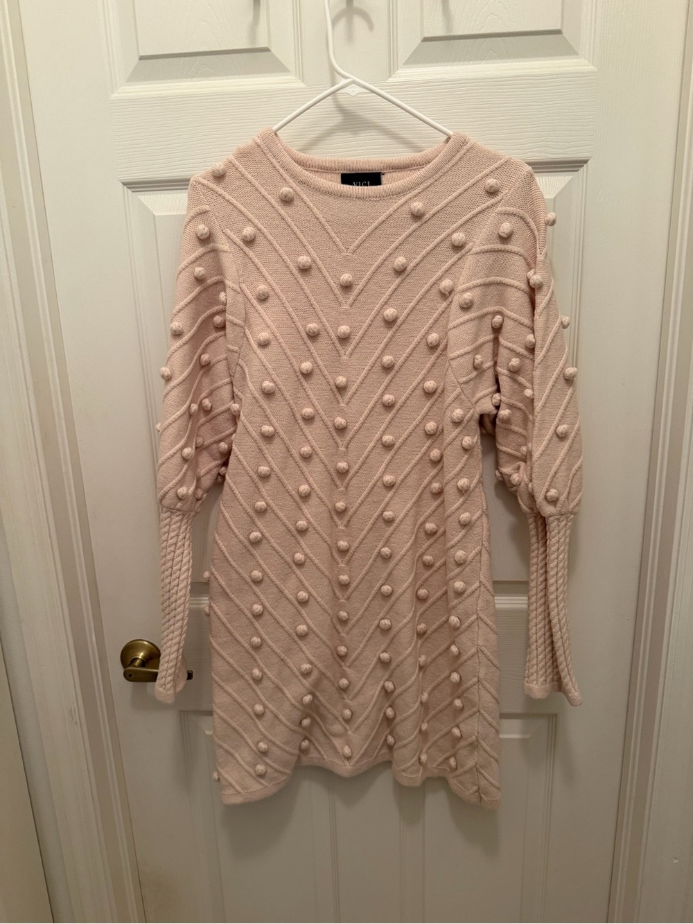 Vici Blush Pink Pom-Pom Knit Mini Dress